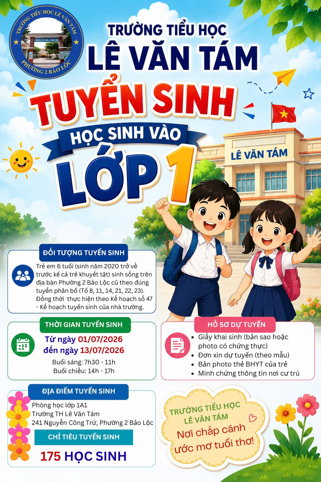 THÔNG BÁO TUYỂN SINH LỚP 1 - NĂM HỌC 2026 - 2027 